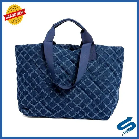 Quilted Shopper Shoulder Bag Polyester Nylon Zipper Closure